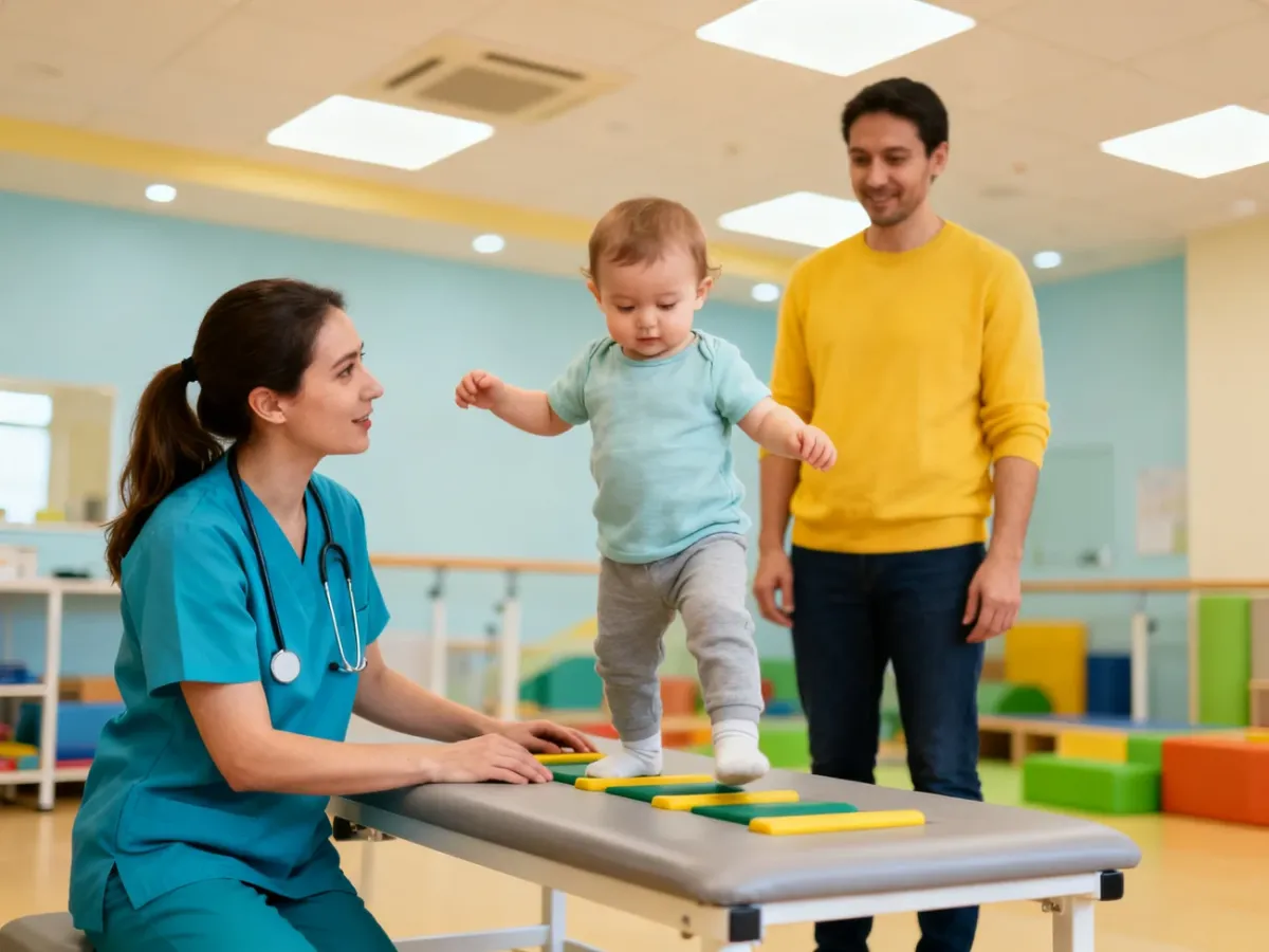 Fizjoterapeuta oceniający rozwój ruchowy dziecka